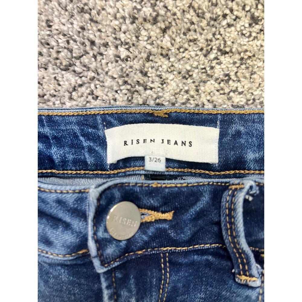 Risen Jeans Womens Blue High Rise Flare Wide Leg Raw Hem Denim RDPSize 3/26 - Picture 5 of 15